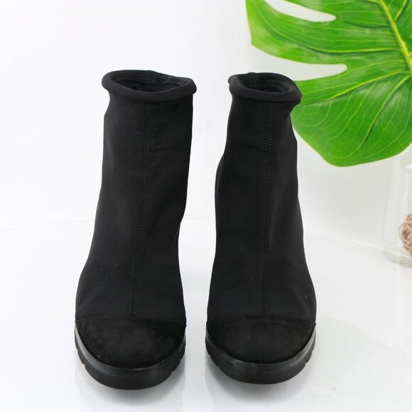 Walter Steiger Womens Boot Size 39 8 Black Neoprene Chunky Lug Sole Block Heel - Picture 4 of 12